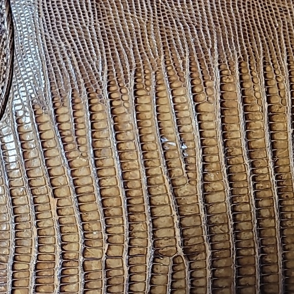 FLAWED! Vintage Palizzio 1950s-1960s Lizard Brown Gold Hardware Clutch Bag - Picture 12 of 12